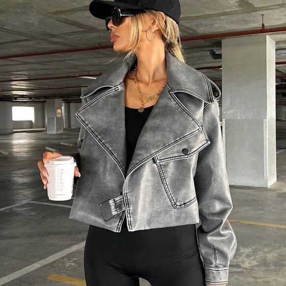 Grey Casual Women's Coolane Zip Up Moto Jacket - Picture 3 of 7